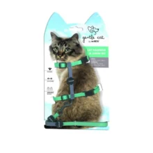 Smycz i szelki Gentle Cat M-PETS – zielony, regulowany zestaw spacerowy dla kota