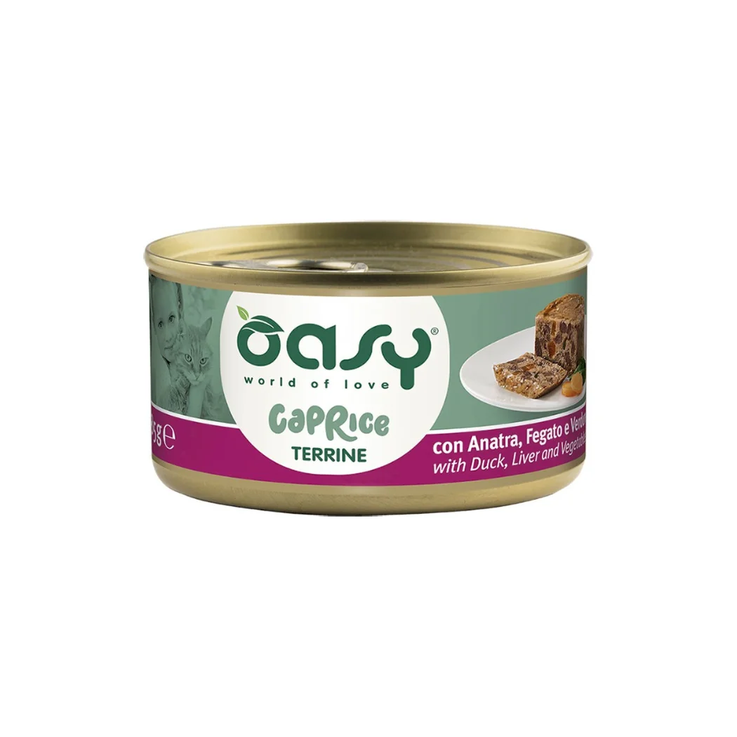 OASY terrine kaczka wątroba warzywa dla kota mokra karma miękkie kawałki puszka